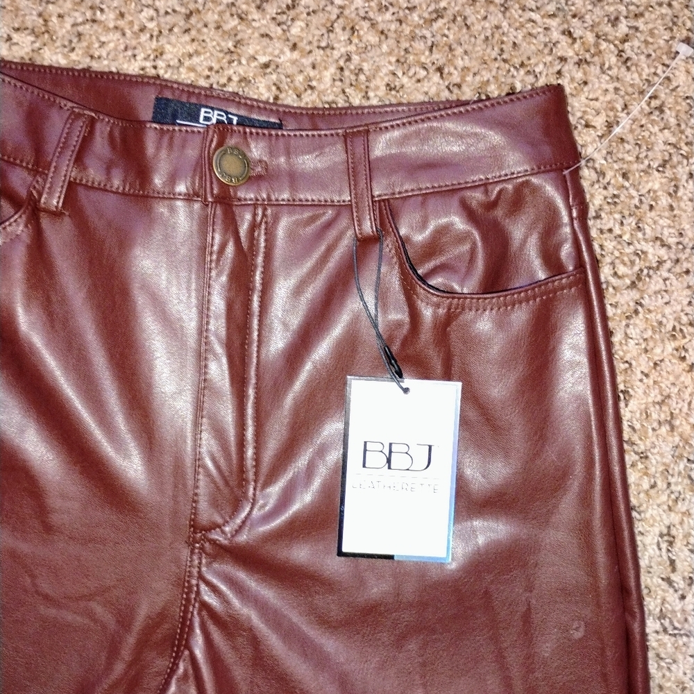 NWT BBJ Leatherette Pants M Java Faux Leather 28W 30L - Picture 2 of 6